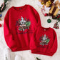 Women's Red Fuzzy Fabric Round Neck Patchwork Ribbed Front Panel Santa Tree Car Letter Print Dropped Shoulder Long Sleeve Cuff Hem Casual Sweatshirt, Suitable For Going Out And Home, Autumn/Winter