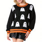 Women's Vintage Ghost Pattern Crewneck Knitted Sweaters Pullover Tops