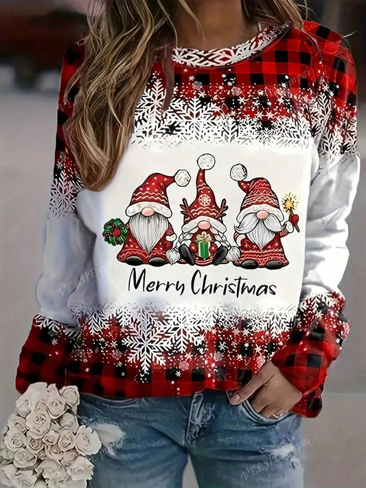 Casual Round Neck Long Sleeve Christmas Santa Claus Print Sweatshirt, Autumn/Winter