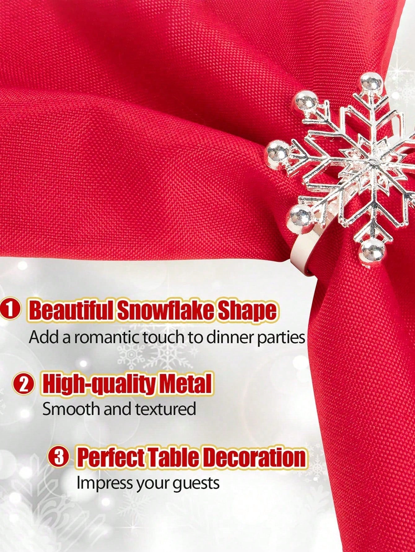 6pcs Christmas Napkin Rings, 8-Petal Snowflake Napkin Holders, Silver Christmas Napkin Clips, Suitable For Christmas, Holiday Parties, Dinners, Weddings, Dinner Table Decor, Christmas Party Decorations, Snowflake Gifts,Christmas