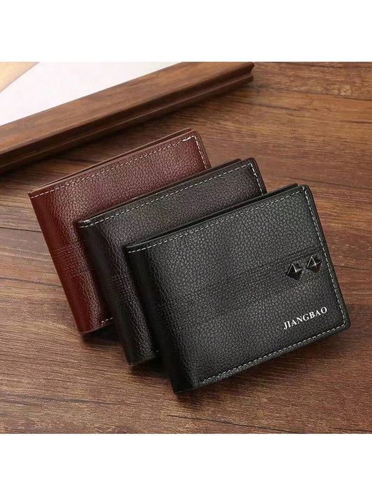 1pc New Style Men's Short Wallet, Black/Coffee/Brown, Faux Leather, Multi-Card Slots, Large Capacity, Slim Design