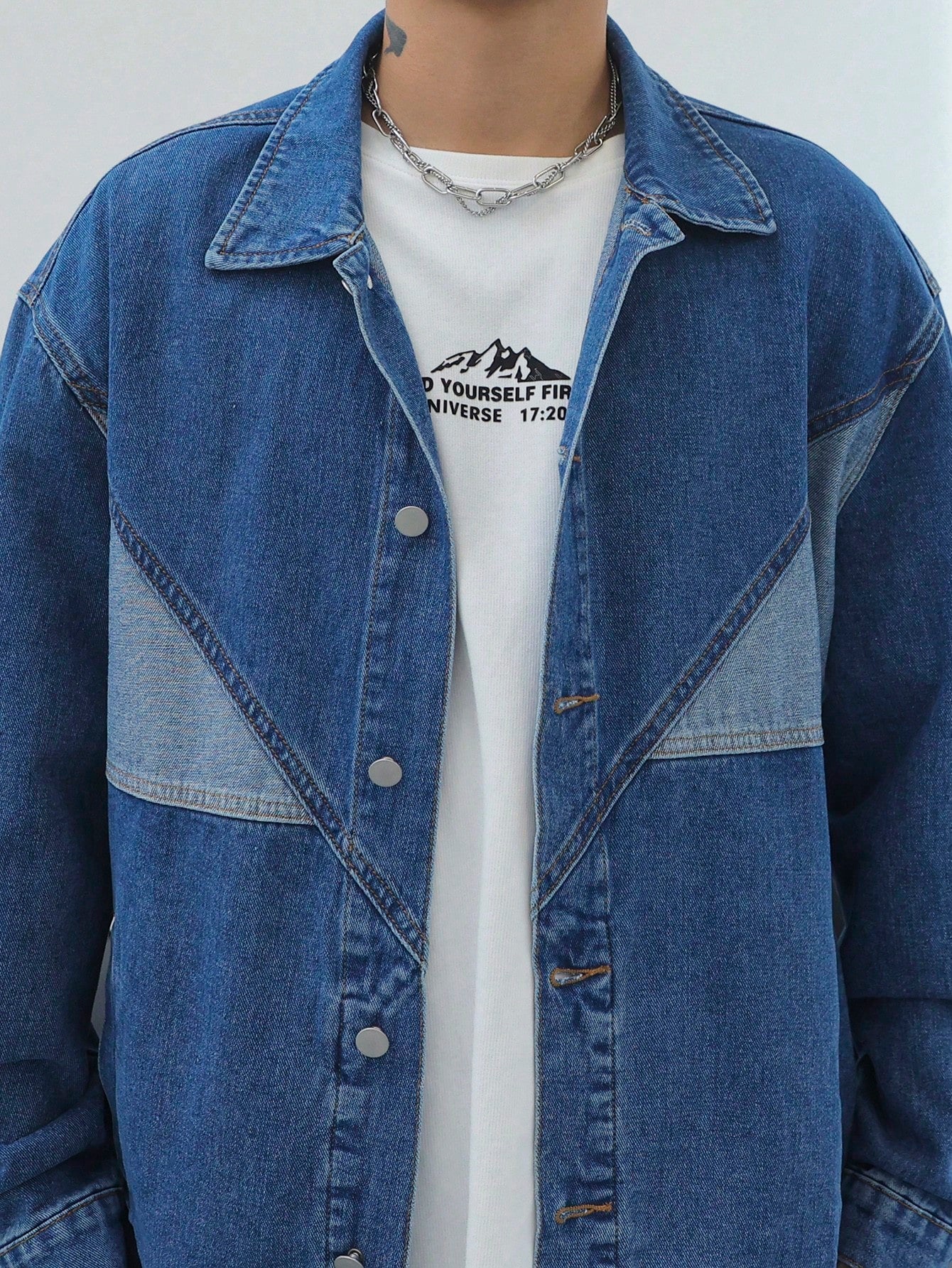 Manfinity Hypemode Men's Loose Fit Single-Breasted Denim Jacket, Spring And Autumn