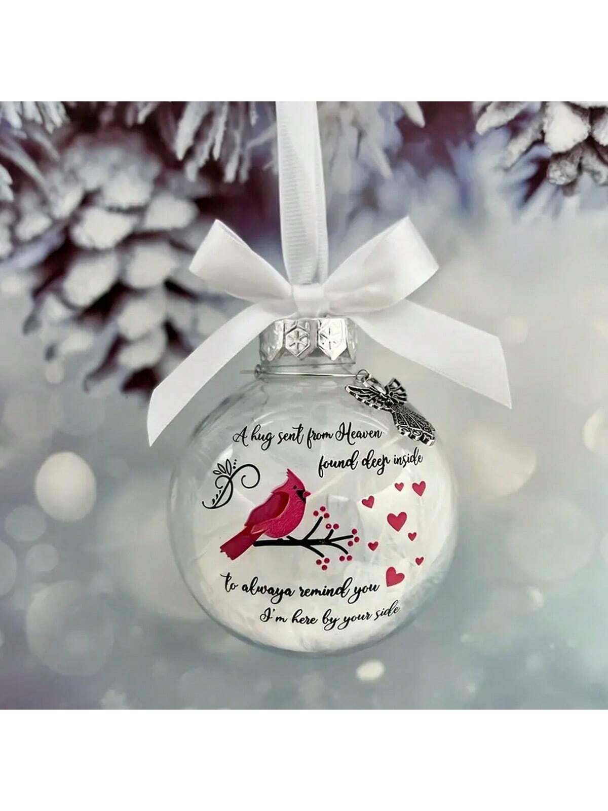 1pc Exquisite Cardinal Round Ball Ornament - Feather-Light Plastic Construction, Angel-Inspired Design, Personalized Relative Name Decoration, Ideal Christmas Pendant Or Souvenir Gift,Christmas