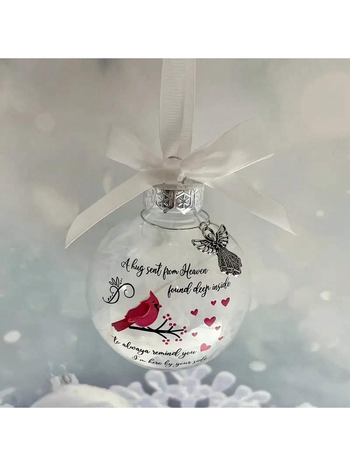 1pc Exquisite Cardinal Round Ball Ornament - Feather-Light Plastic Construction, Angel-Inspired Design, Personalized Relative Name Decoration, Ideal Christmas Pendant Or Souvenir Gift,Christmas