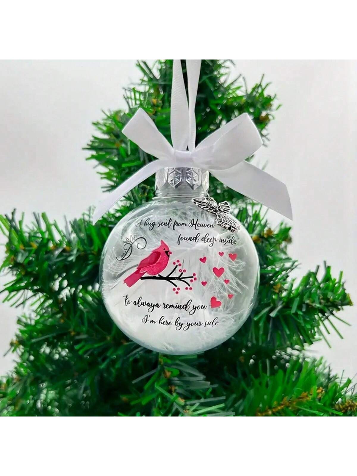 1pc Exquisite Cardinal Round Ball Ornament - Feather-Light Plastic Construction, Angel-Inspired Design, Personalized Relative Name Decoration, Ideal Christmas Pendant Or Souvenir Gift,Christmas