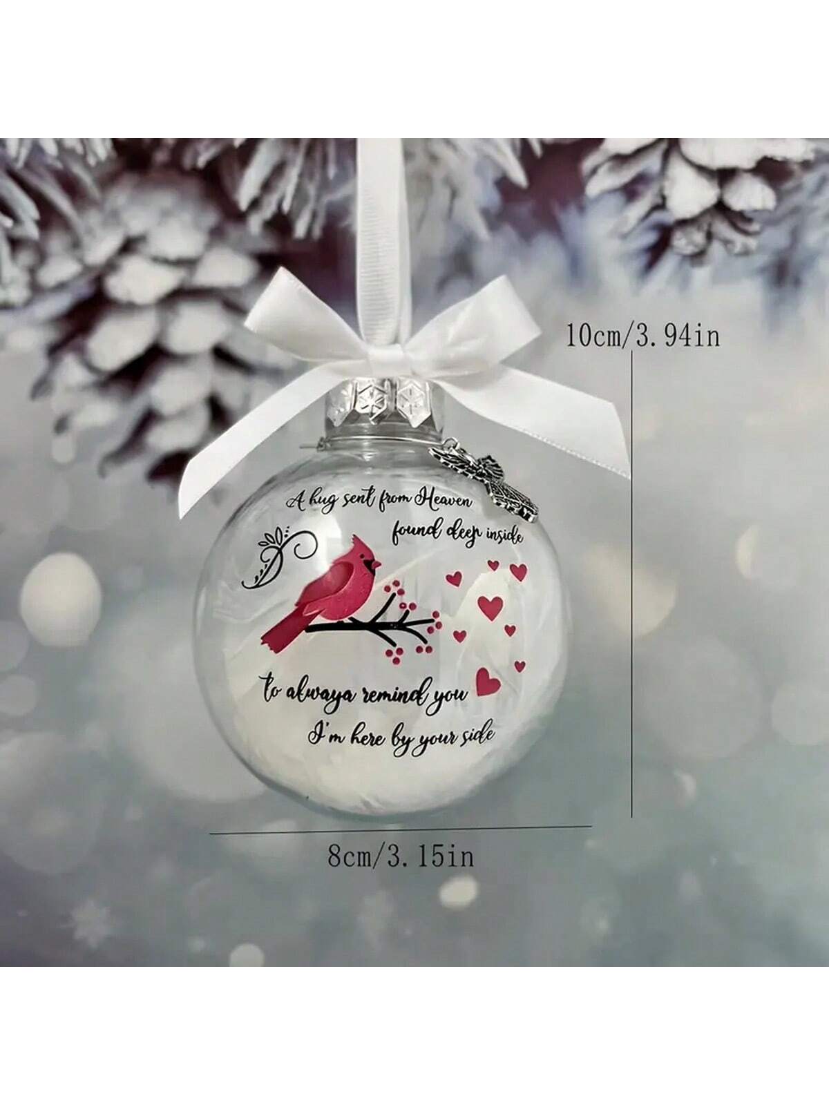 1pc Exquisite Cardinal Round Ball Ornament - Feather-Light Plastic Construction, Angel-Inspired Design, Personalized Relative Name Decoration, Ideal Christmas Pendant Or Souvenir Gift,Christmas