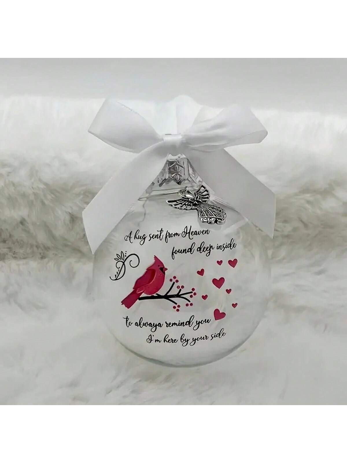 1pc Exquisite Cardinal Round Ball Ornament - Feather-Light Plastic Construction, Angel-Inspired Design, Personalized Relative Name Decoration, Ideal Christmas Pendant Or Souvenir Gift,Christmas