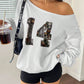 EZwear Off-Shoulder Sweatshirt Y2K Sweatshirt With Number 14