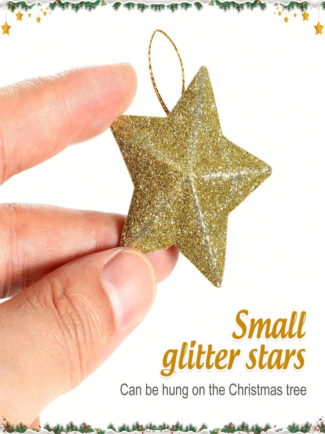 6/12Pcs,5-10cm Gold Glitter Star Ornaments Christmas Tree Pendant Mini Hanging Stars Plastic Gold Christmas Decorations Plastic Festive Embellishments For Holiday Parties Weddings Home Decoration