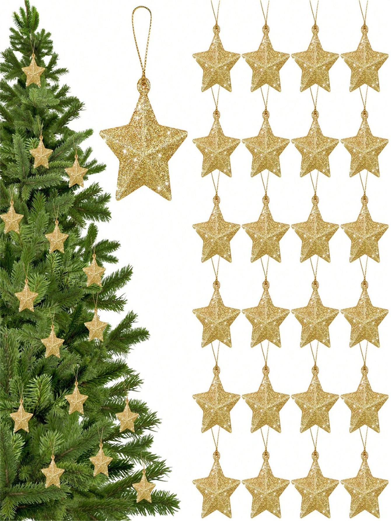 6/12Pcs,5-10cm Gold Glitter Star Ornaments Christmas Tree Pendant Mini Hanging Stars Plastic Gold Christmas Decorations Plastic Festive Embellishments For Holiday Parties Weddings Home Decoration