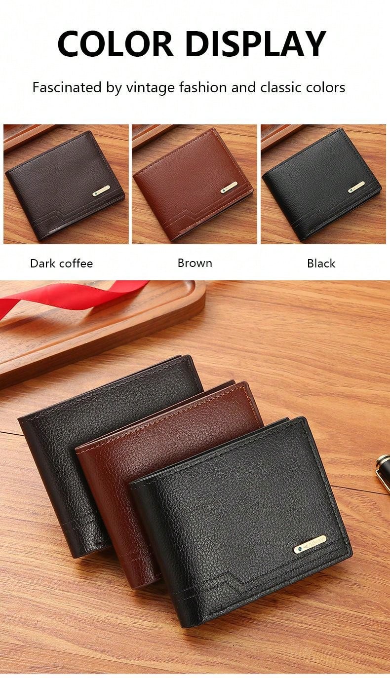 1pc Men's PU Leather Wallet, Large Capacity And Multiple Card Slots, Can Store Large Bills, Simple Coin Pocket, Credit Card, Bank Card, ID Card Photo Slot, Business Casual Style, An Ideal Gift For Men's Birthday Or Partner