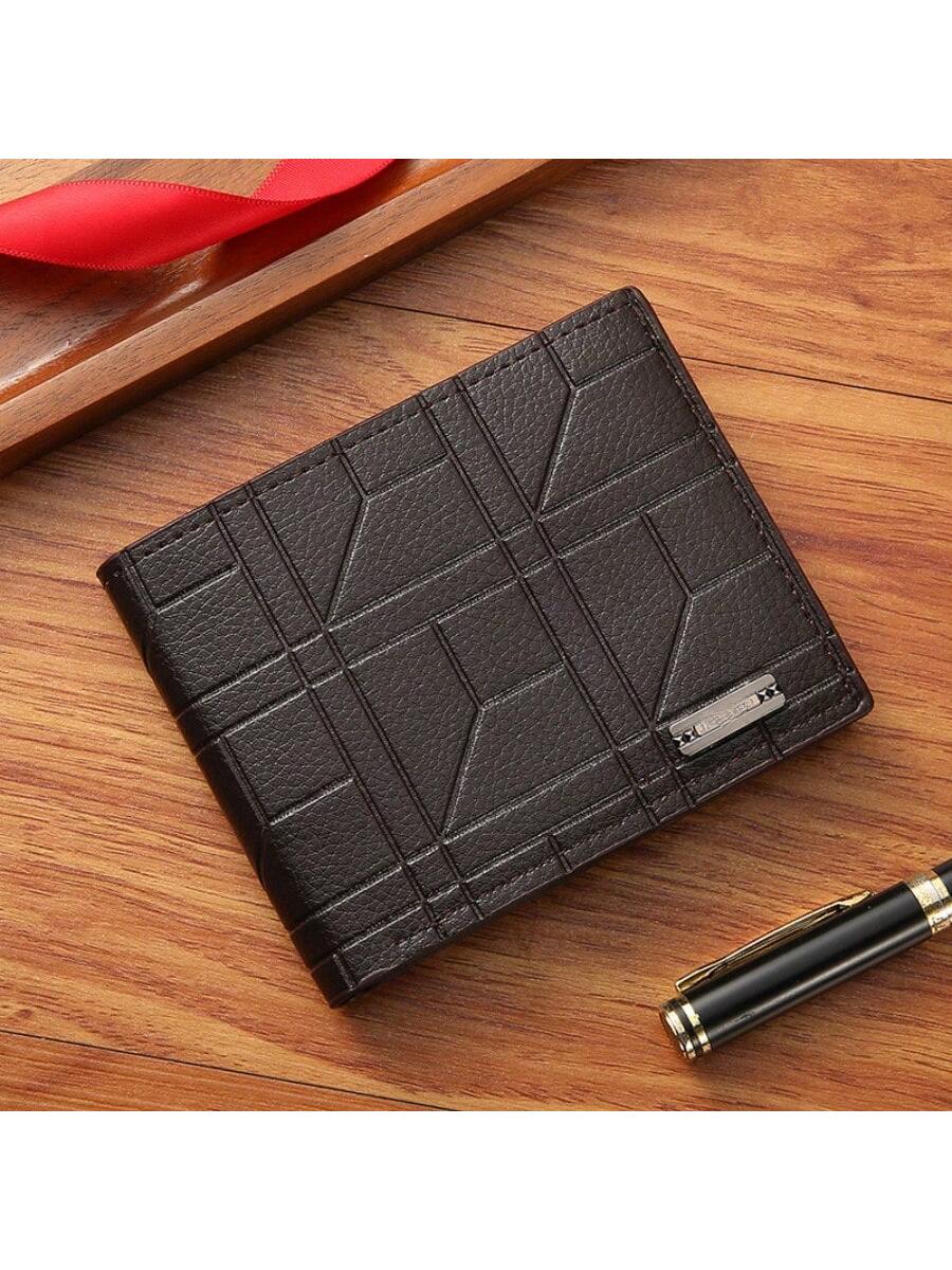 1pc Men's Short Wallet High-End Youth Lychee Patterned Zipper Coin Purse