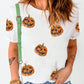 Sequined Halloween Jack-O'-Lantern Graphic White Round Neck Short Sleeve Tee