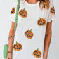 Sequined Halloween Jack-O'-Lantern Graphic White Round Neck Short Sleeve Tee