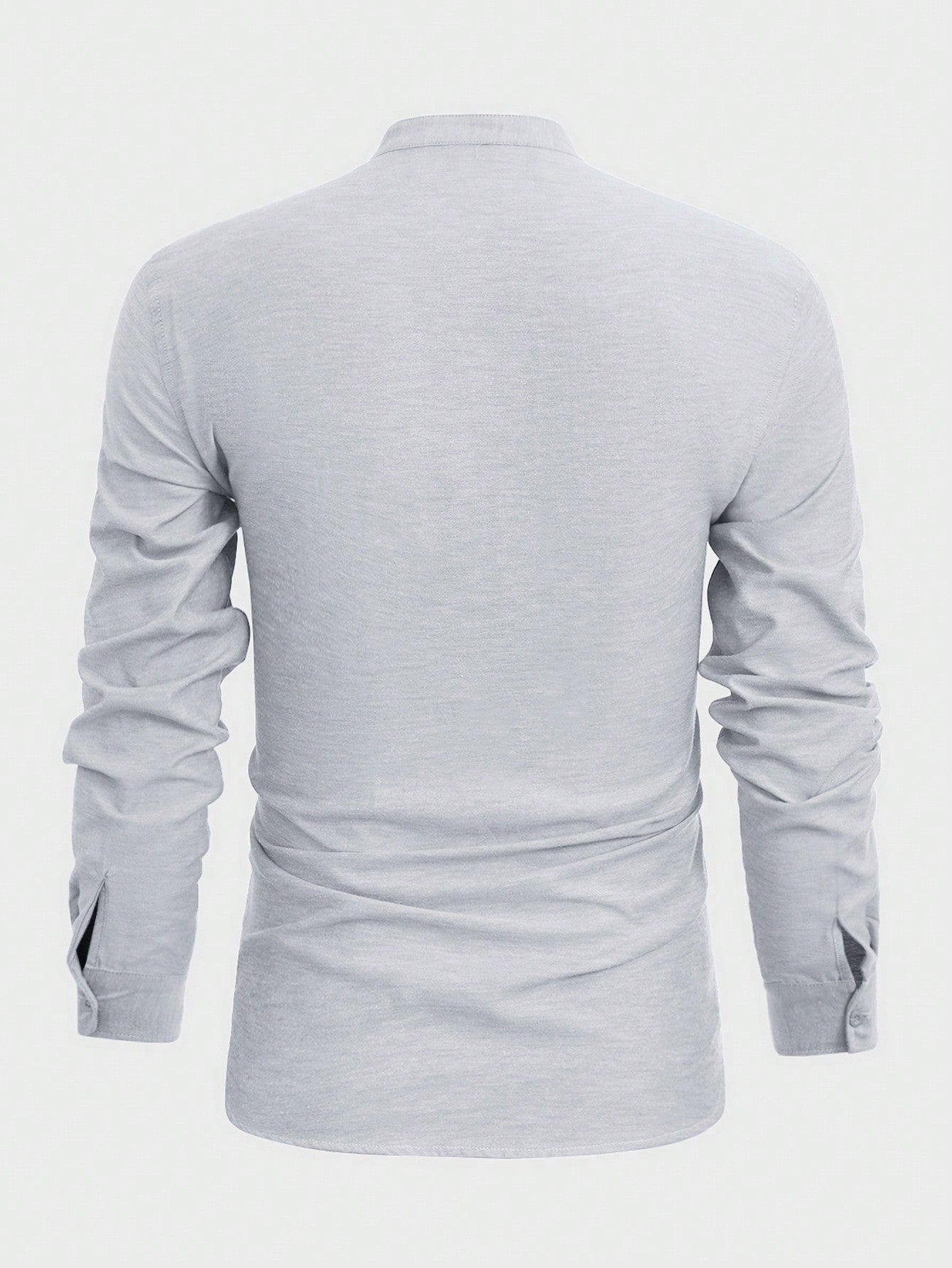 Manfinity Modomio Solid Color Front Button Closure Stand Collar Casual Long Sleeve Shirt