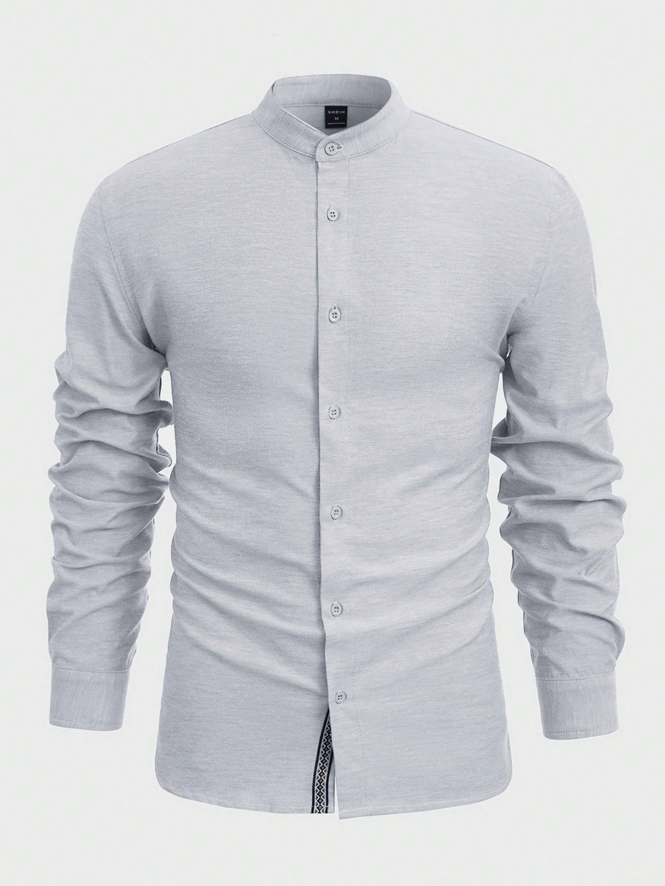 Manfinity Modomio Solid Color Front Button Closure Stand Collar Casual Long Sleeve Shirt