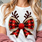 Women's Casual Cartoon Deer Horn Sequin Plaid Striped Bow Pattern Print Basic Short Sleeve T-Shirt Suitable For Christmas Party