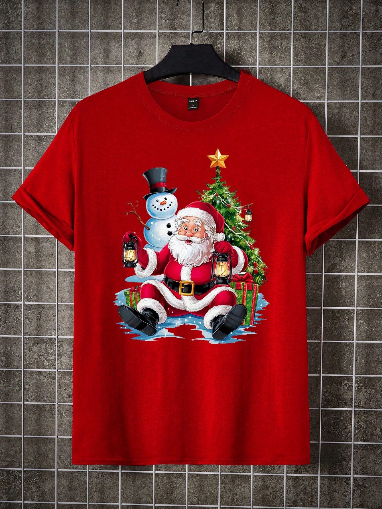 Men's Casual Fashion Santa Claus, Snowman, Christmas Tree Print Basic Short Sleeve T-Shirt Suitable For Christmas Party