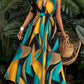 Slayr Tropical Print V-Neck Waist Section Cable Knit Fit And Flare Dress Maxi Women Outfit