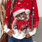 LUNE Women's Cute Cat Graphic Print Long Sleeve T-Shirt, Christmas