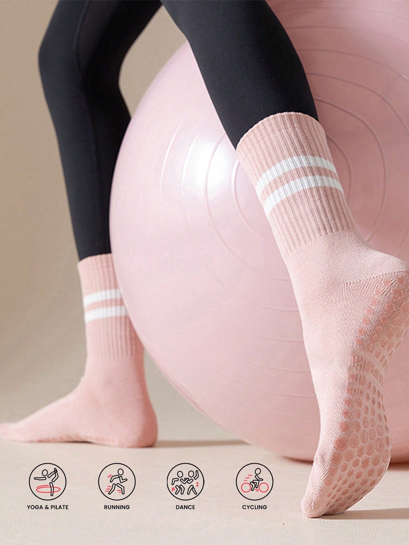 1 Pair Women Anti-Slip Grip Socks, Ideal For Yoga, Pilates, Fitness, Gymnastics, Crew Length, Fall