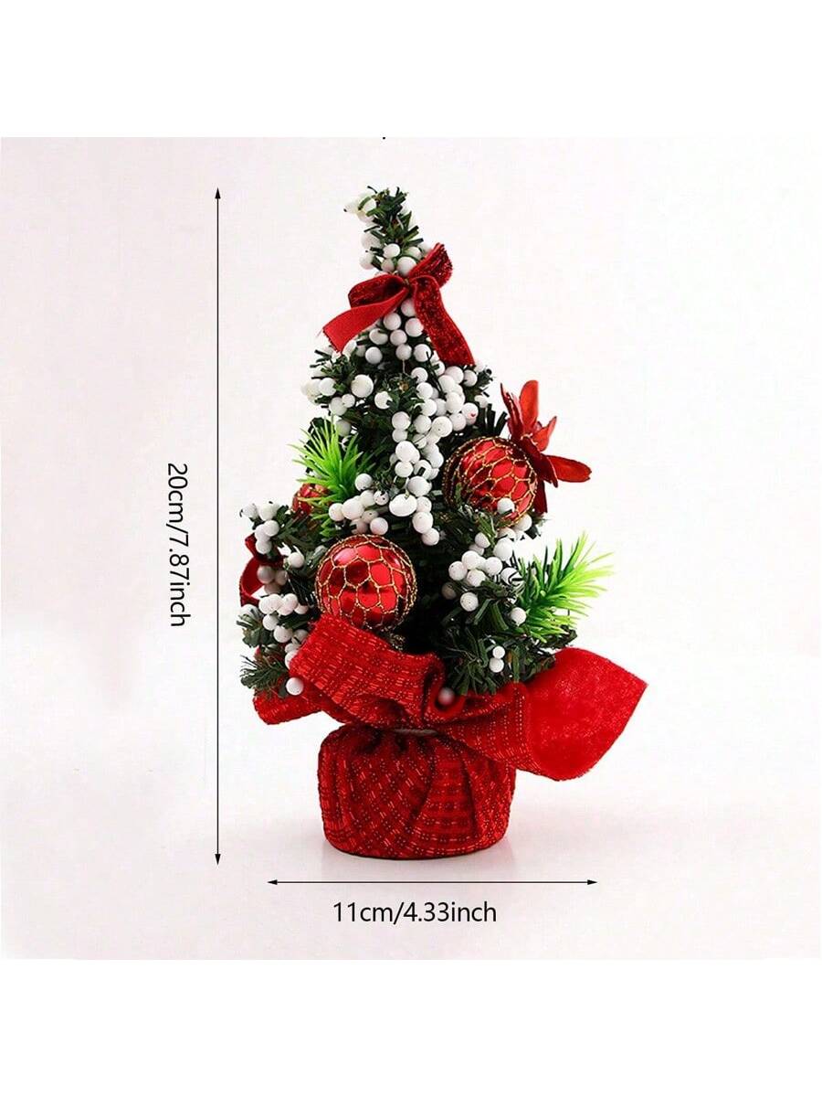 1pc New Pattern Artificial Christmas Tree, Three Styles Tabletop Plastic Xmas Pine With Hanging Ornaments, Ideal For Holiday Home Decor, Office Desk, Kitchen, Dining Festivities,Christmas