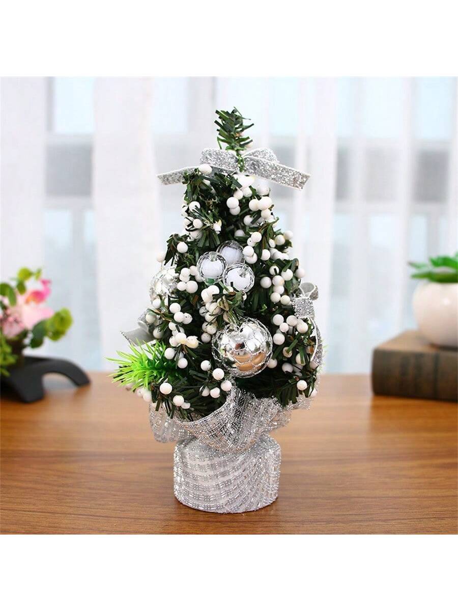 1pc New Pattern Artificial Christmas Tree, Three Styles Tabletop Plastic Xmas Pine With Hanging Ornaments, Ideal For Holiday Home Decor, Office Desk, Kitchen, Dining Festivities,Christmas