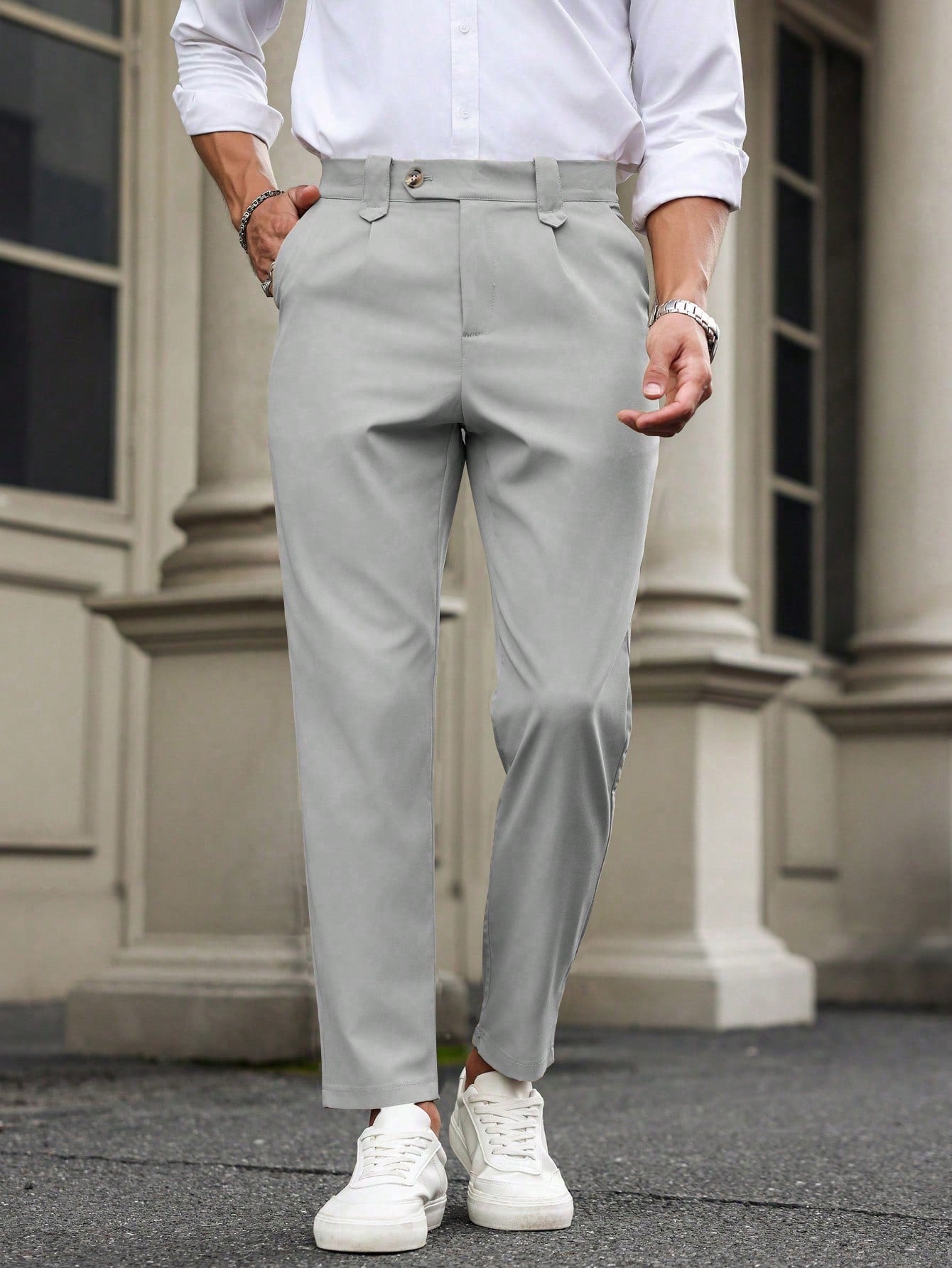 Manfinity Bizformal Men's Solid Color Tapered Casual Trousers