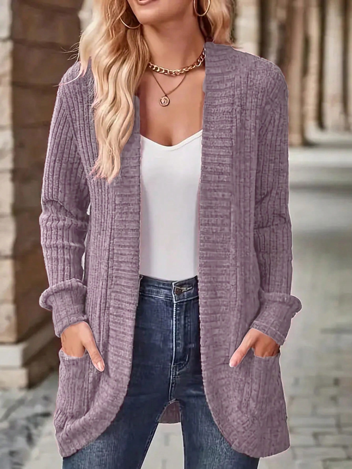 EMERY ROSE Women's Casual Knitted Ribbed Thin Jacket For Autumn