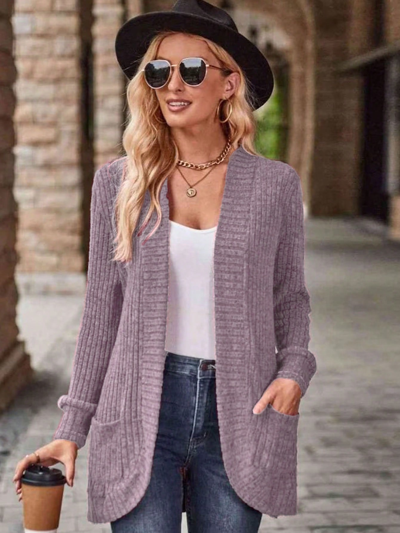 EMERY ROSE Women's Casual Knitted Ribbed Thin Jacket For Autumn