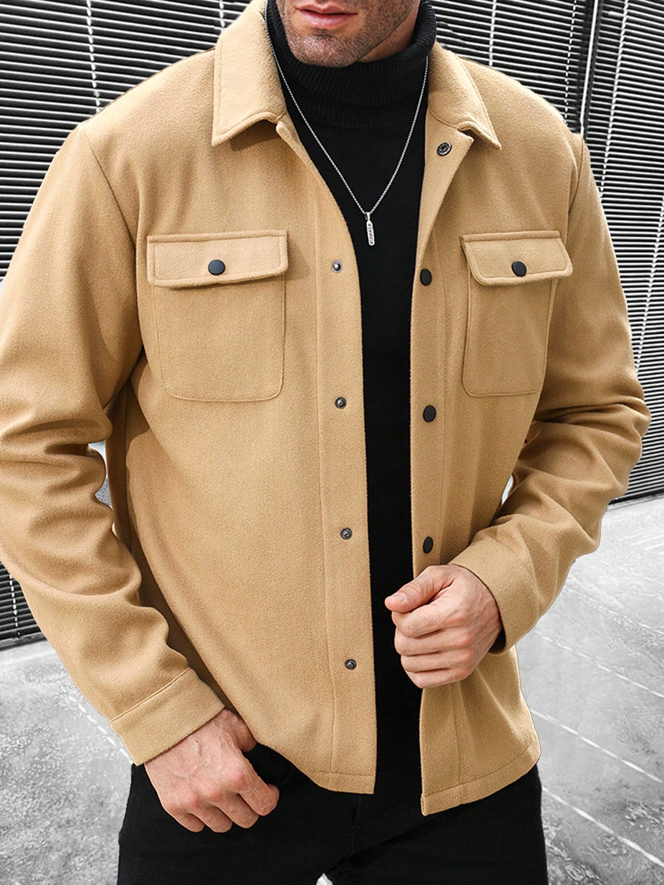 Manfinity Homme Men Flap Pocket Overcoat