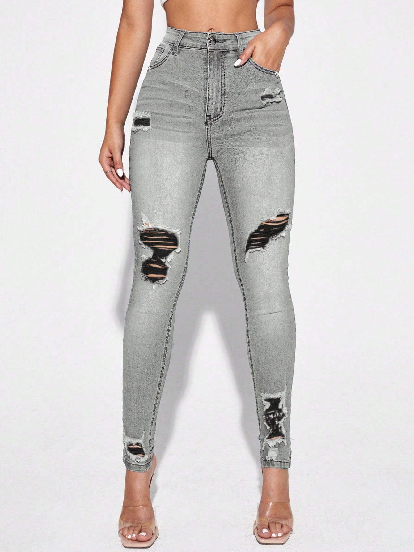 Essnce High Waist Ripped Skinny Jeans