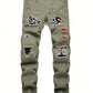 Manfinity LEGND Men Splash Ink Print Ripped Frayed Rag Stitching Jeans