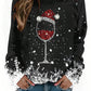 LUNE Lune Christmas Women's Printed T-Shirt Long-Sleeved Top Wine Bottle Christmas Hat Snowflake Print Autumn And Winter Women's Clothing