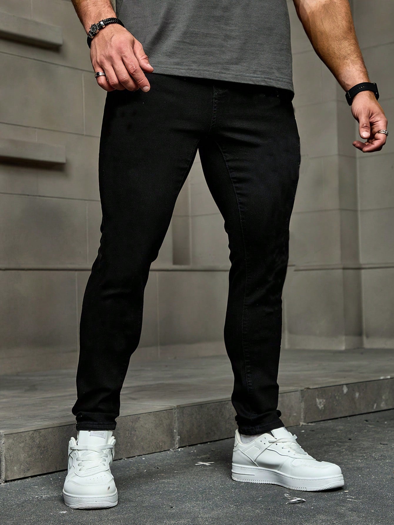 Men's Solid Color Stretch Slim Fit Jeans Fashionable And Versatile