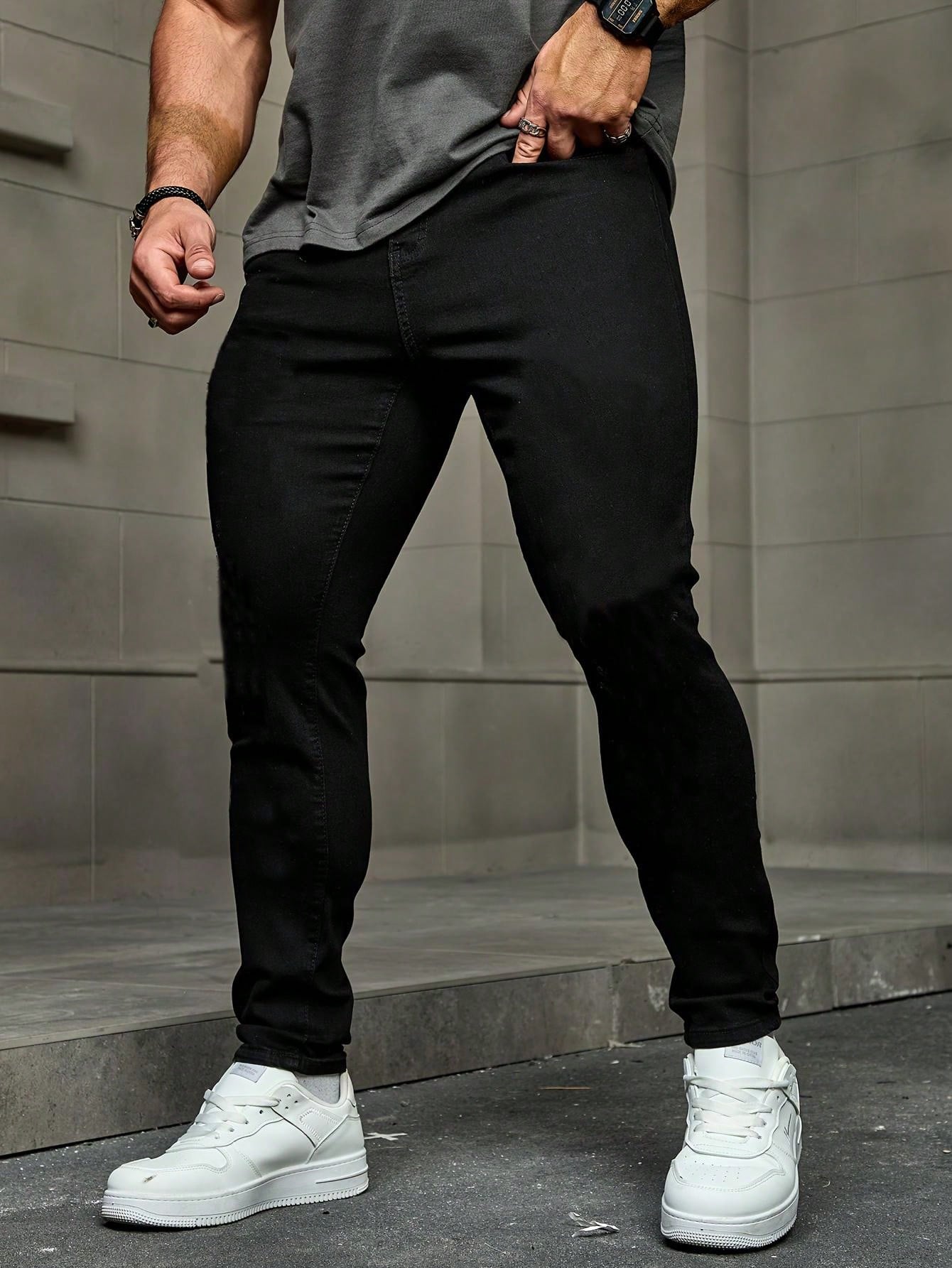 Men's Solid Color Stretch Slim Fit Jeans Fashionable And Versatile