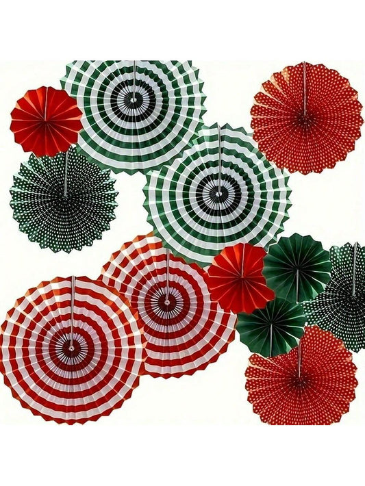 6pcs Christmas Decoration Paper Fan Set, Christmas Decor, Halloween, Halloween Decoration