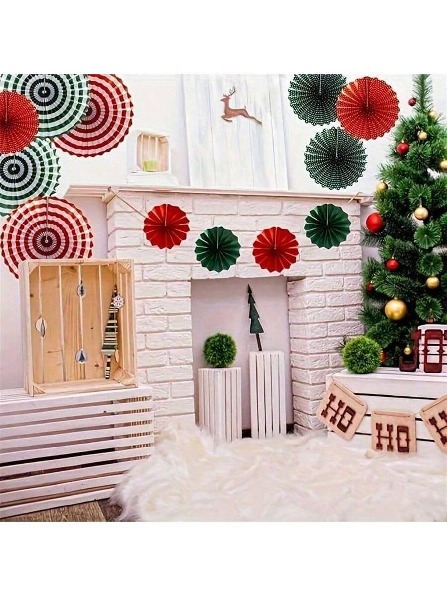 6pcs Christmas Decoration Paper Fan Set, Christmas Decor, Halloween, Halloween Decoration