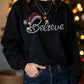 1pc Women's Casual Lovely Imitation Sequin Christmas Slogan Letter Snowflake Printed Fleece Sweatshirt For Christmas Family Party, Autumn/Winter