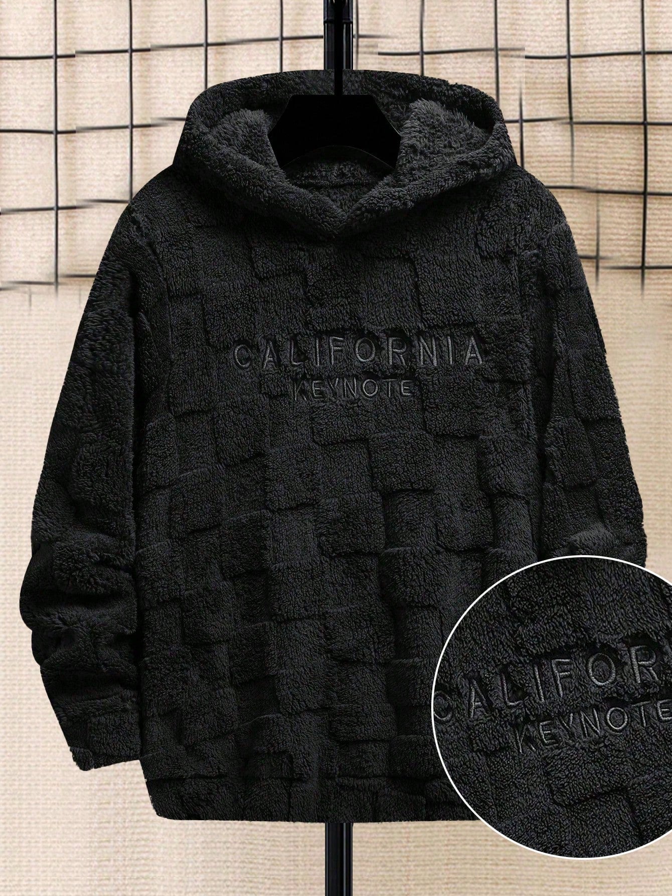 Men's Letter Jacquard Fleece Hoodie Sweatshirt, Autumn/Winter