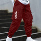 Men's Letter Print Cargo Pants With Multiple Pockets