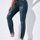 EZwear High-Waisted Button-Embellished Skinny Stretch Distressed Y2K Jeans