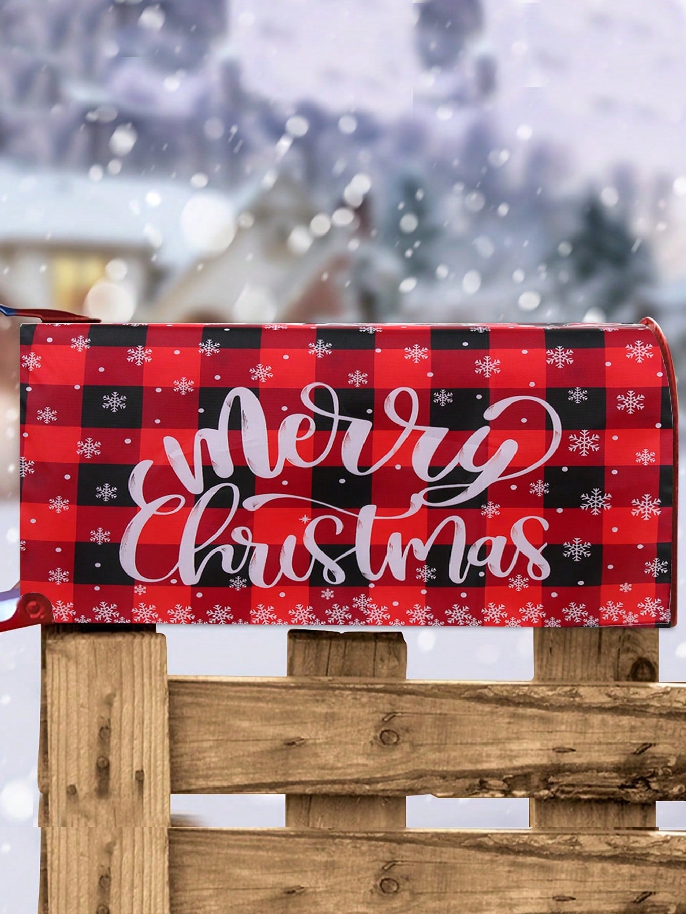 1Pc Linen Christmas Mailbox Cover, Snowflake Pattern Red Black Plaid Merry Christmas Mailbox Pad,Christmas Decoration,Noel Party Supplies,Xmas Decor,Home Decor,Navidad Decor,Garden Yard Decoration