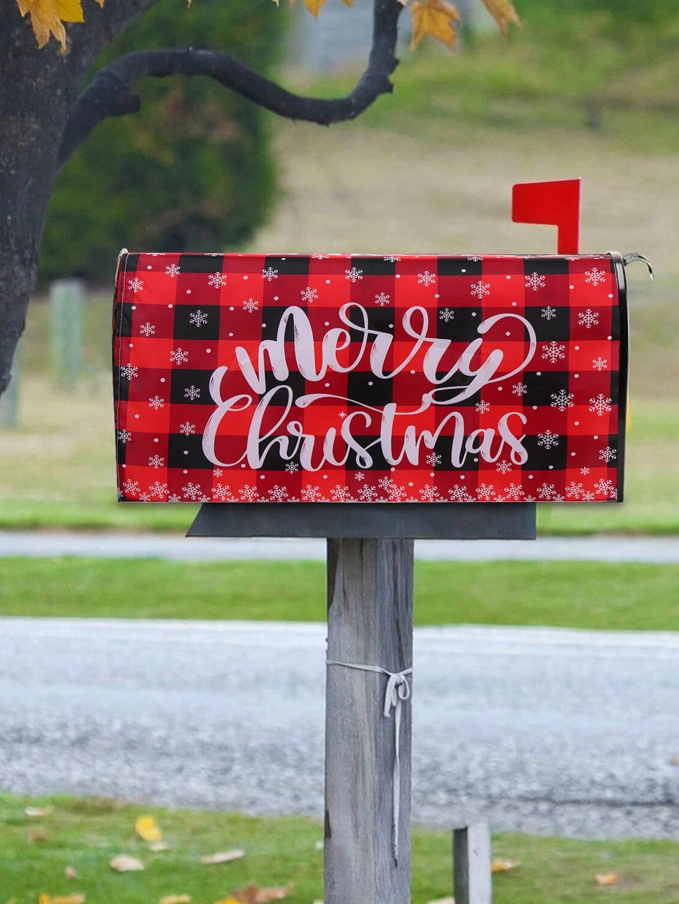 1Pc Linen Christmas Mailbox Cover, Snowflake Pattern Red Black Plaid Merry Christmas Mailbox Pad,Christmas Decoration,Noel Party Supplies,Xmas Decor,Home Decor,Navidad Decor,Garden Yard Decoration