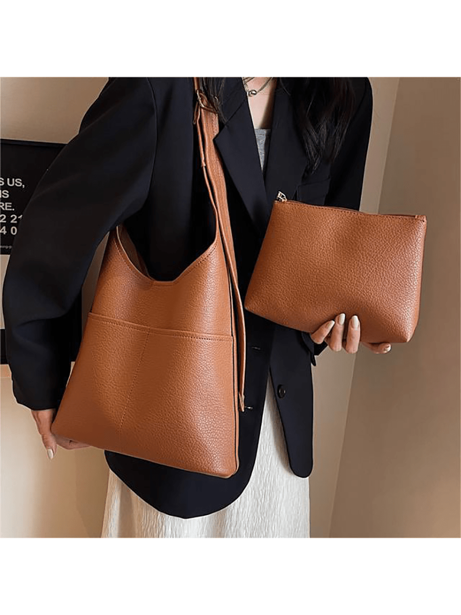 New Women's PU Leather Handbag, 2 Pieces/Set. Super Soft And Foldable, With A Large Capacity For Casual Use And A Small Wallet. Suitable For Various Scenarios, Multifunctional Storage, Showcasing A Sense Of Luxury.