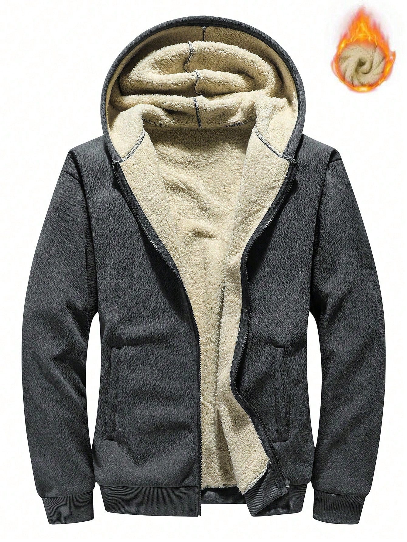 Men Zip Up Thermal Lined Hooded Jacket