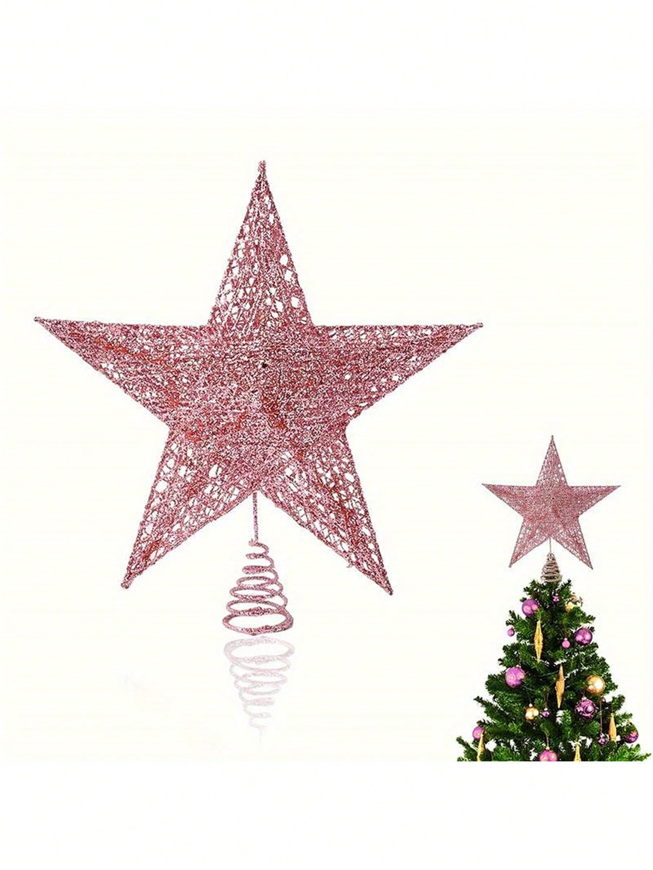 1set Pink Star Christmas Tree Topper Decor - Holiday Seasonal Decorations, Suitable For Christmas