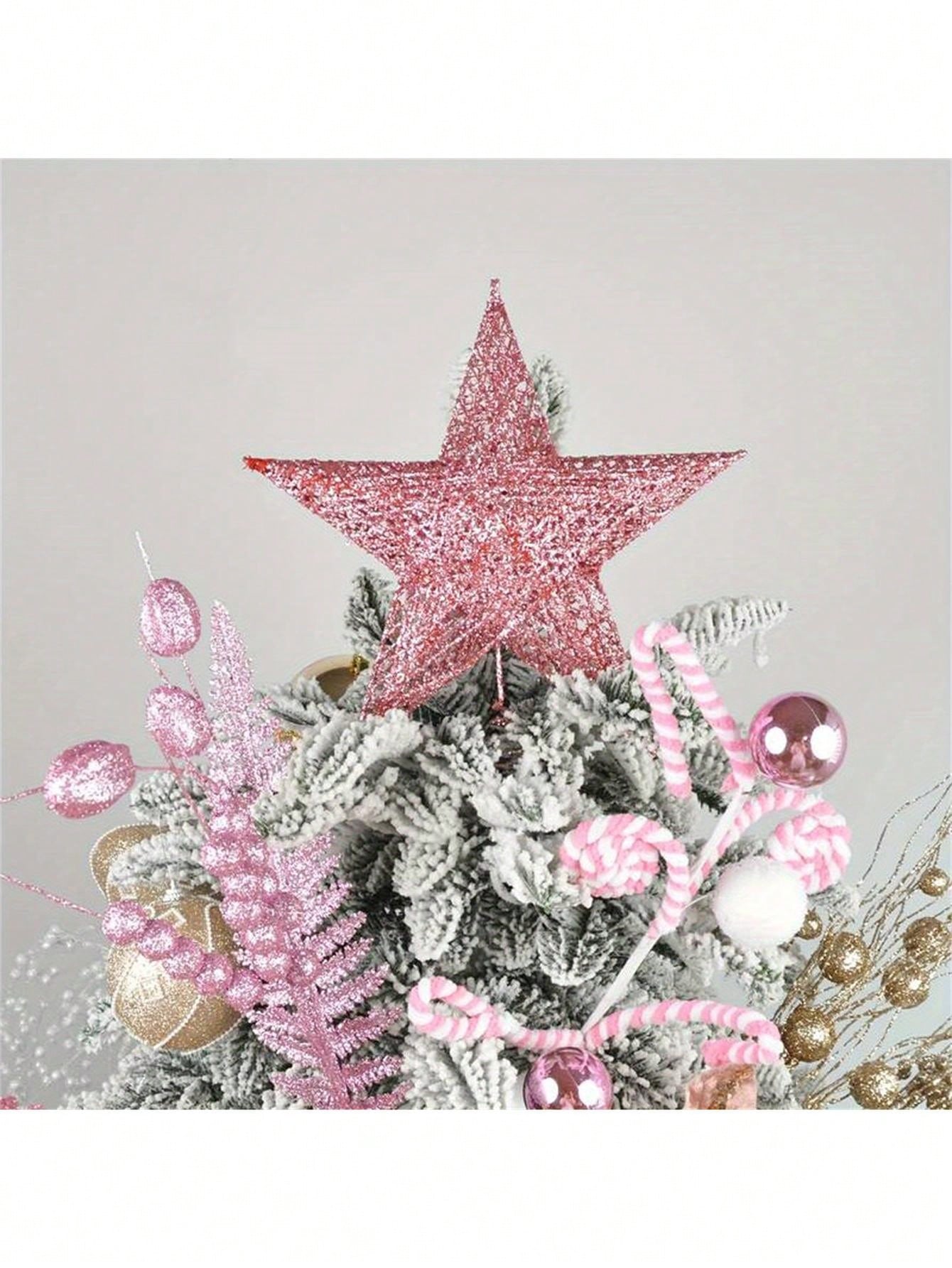 1set Pink Star Christmas Tree Topper Decor - Holiday Seasonal Decorations, Suitable For Christmas