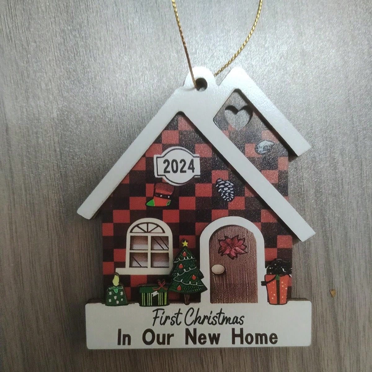 2024-2025 New Year Christmas New Home New Memories Wooden Home Holiday Decoration, Creative First Christmas Ornament For New Home, Christmas Gift Pendant, Ideal Holiday Gift