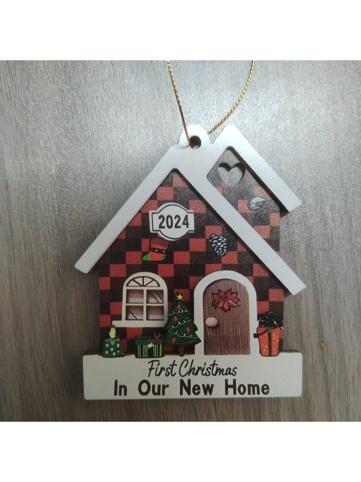 2024-2025 New Year Christmas New Home New Memories Wooden Home Holiday Decoration, Creative First Christmas Ornament For New Home, Christmas Gift Pendant, Ideal Holiday Gift